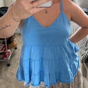 American eagle ruffle tank top blue